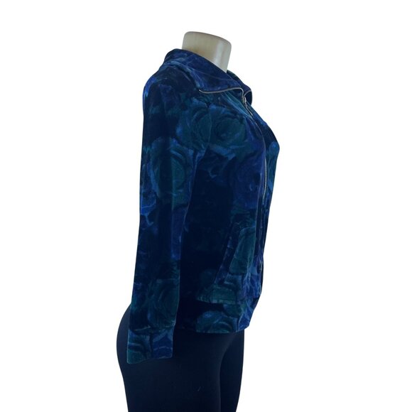 Style & Co Blue Floral Zip-Up Cotton/Polyester Comfortable Sweater Sz S - Picture 2 of 7